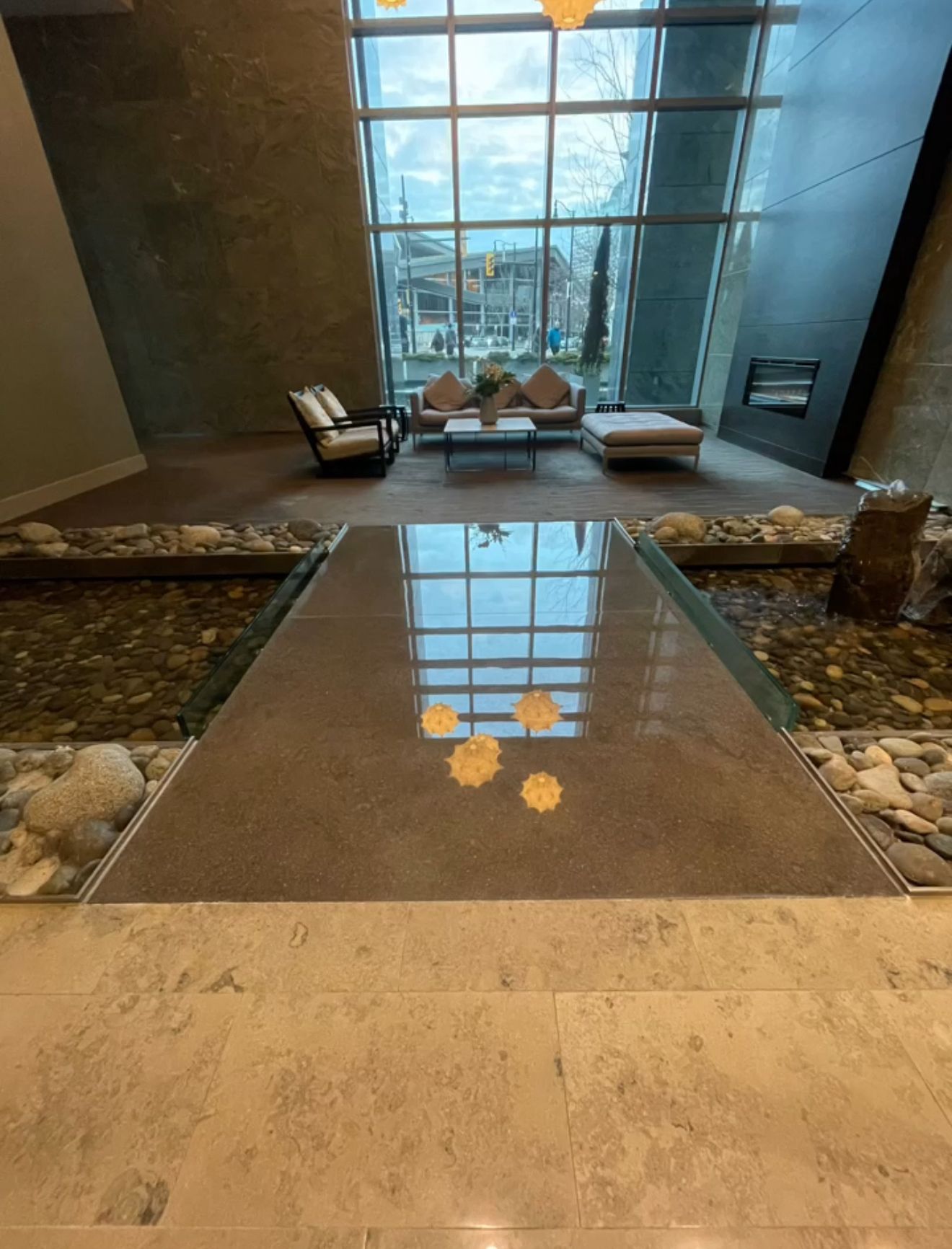 Stone surface after seamless repair and polish