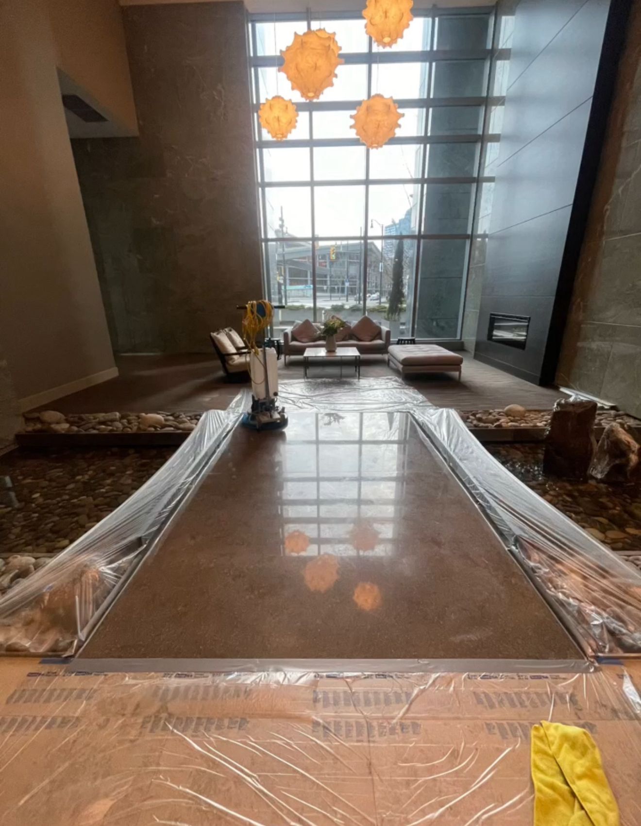 Damaged stone surface before repair