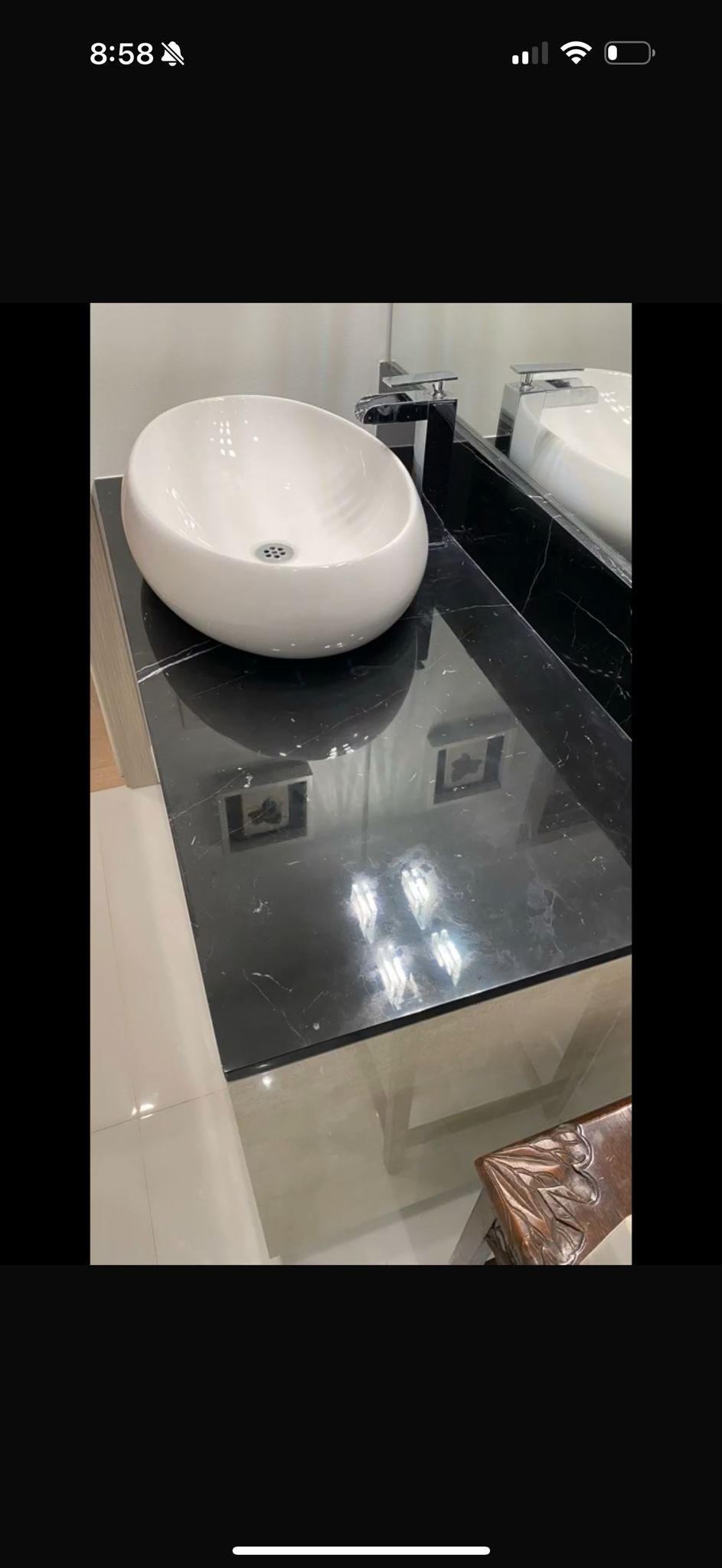 Stone surface after seamless repair and polish