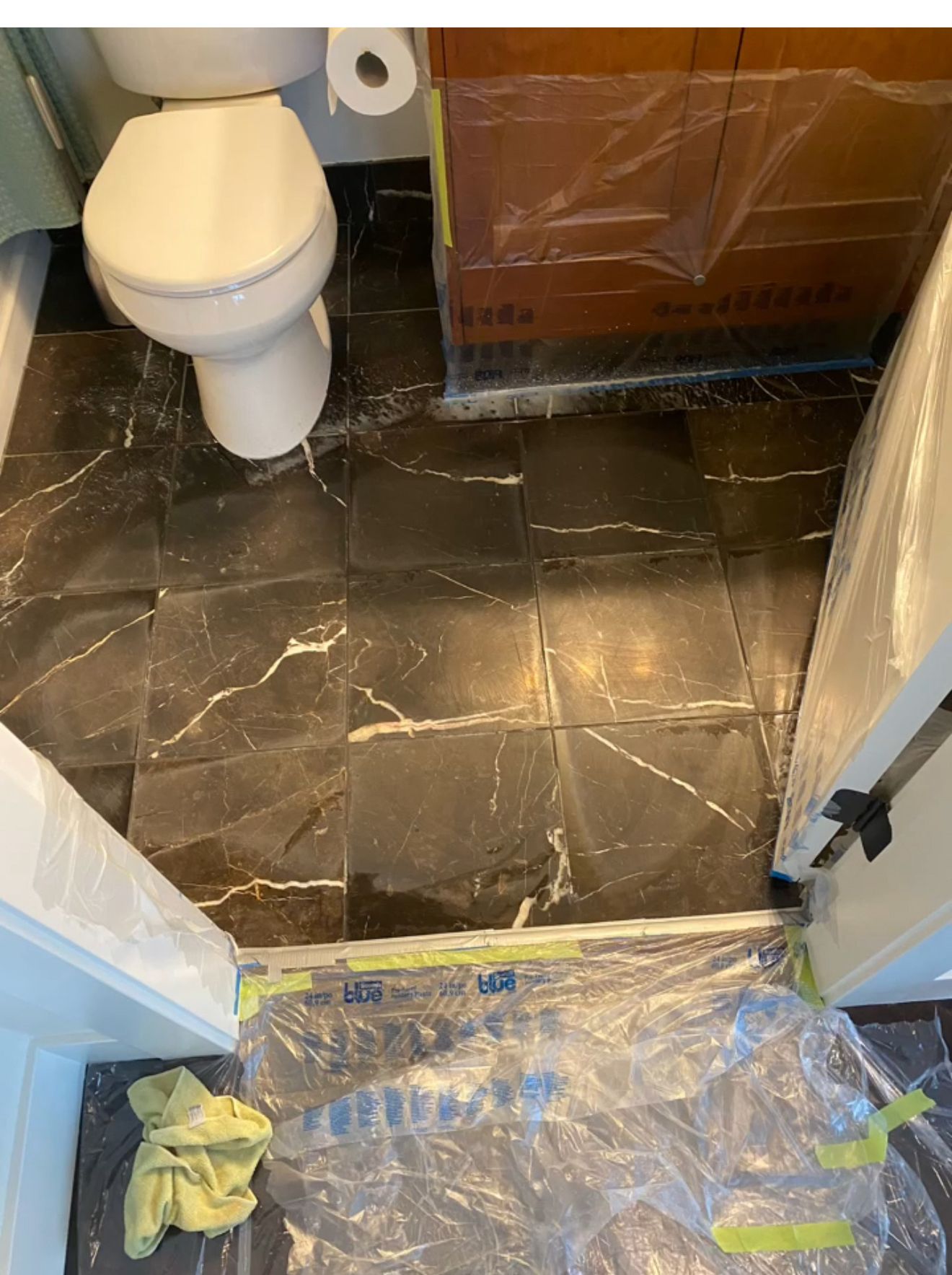 Damaged stone surface before repair