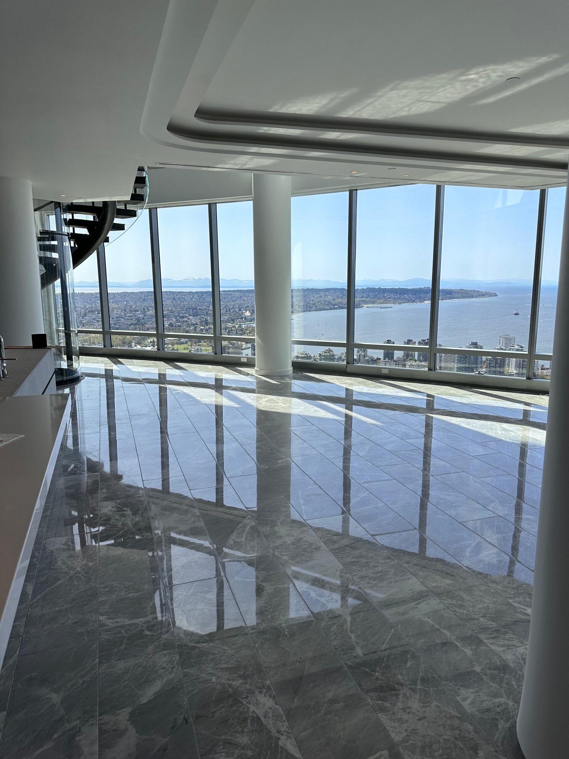 Granite floor after polish and sealing